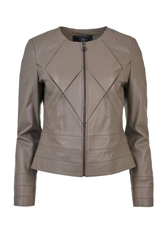 Women's Short Grey leather Jacket