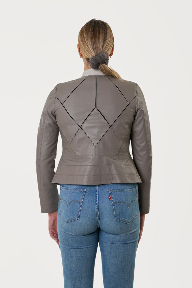 Γυναικείο Κοντό Γκρι Δερμάτινο τζάκετ