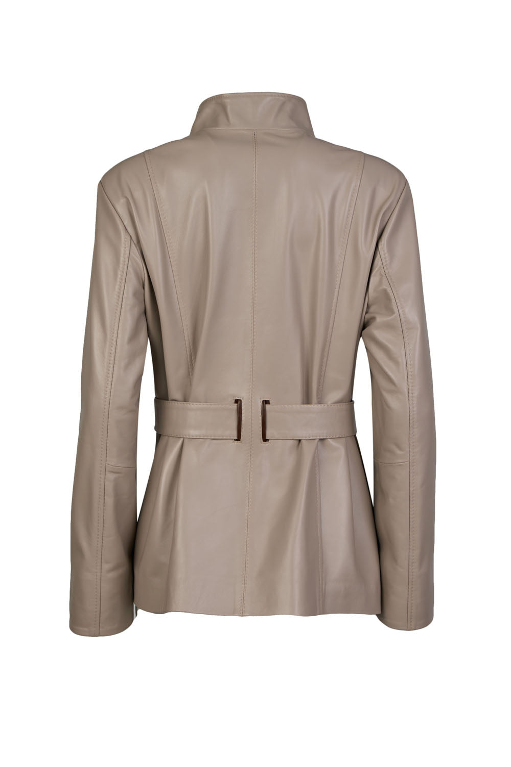 Women's Beige Leather Jacket with Belt