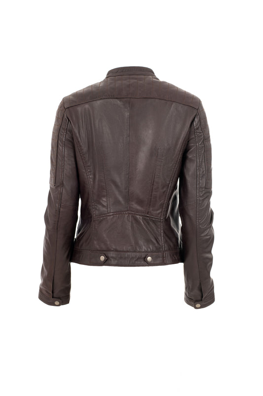 BEGOIN- Καφέ Μπορντό Δερμάτινο Biker τζάκετ