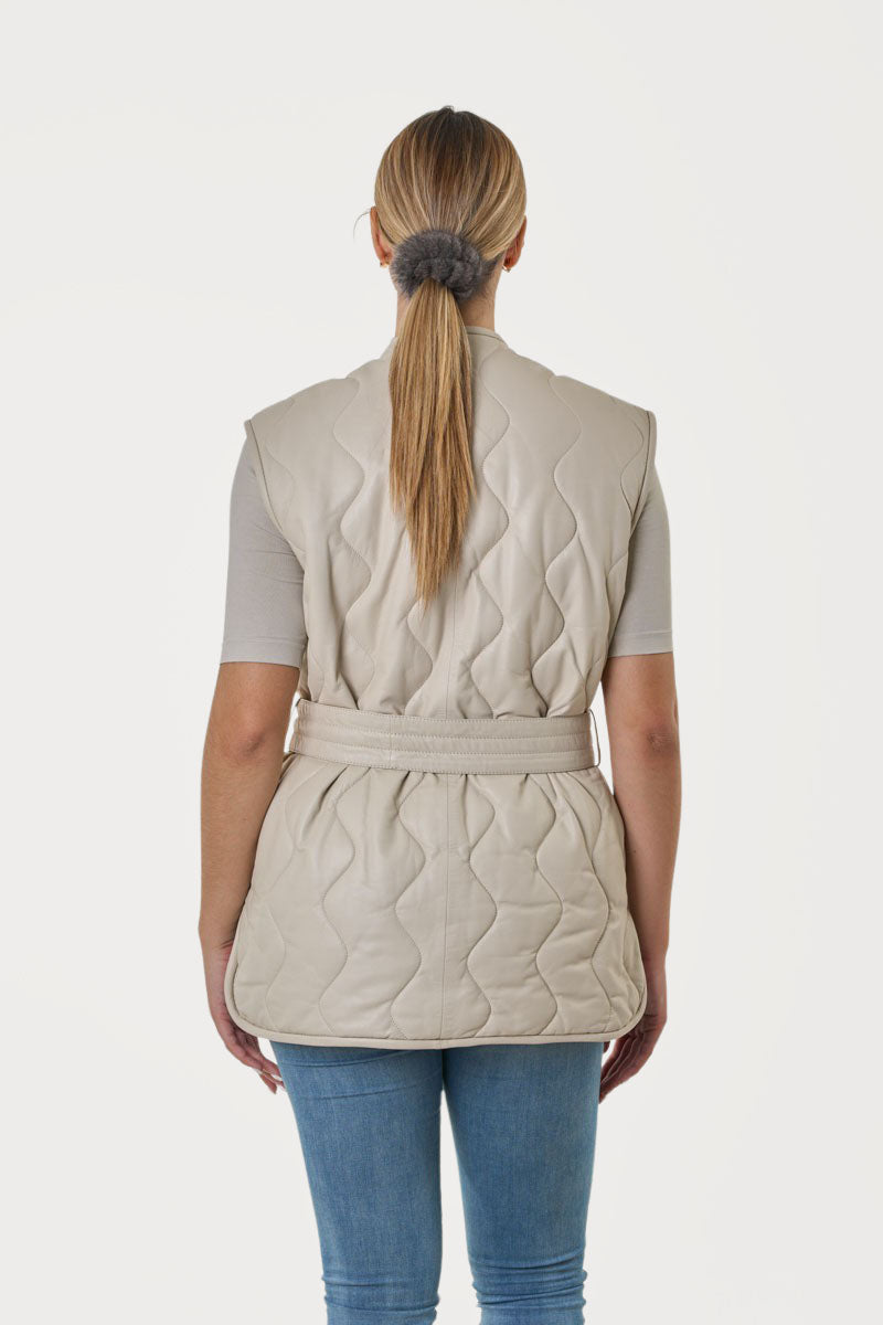 BODIL - Γυναικείο Εκρού Δερμάτινο Γιλέκο με Δερμάτινο Πορτοφόλι