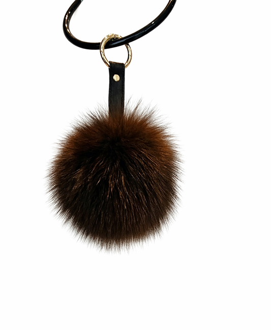 Καφέ Γούνινο Πομπομ Μπρελόκ