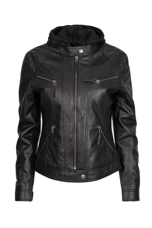 CAROL - Women's Leather Jacket with Removable hood