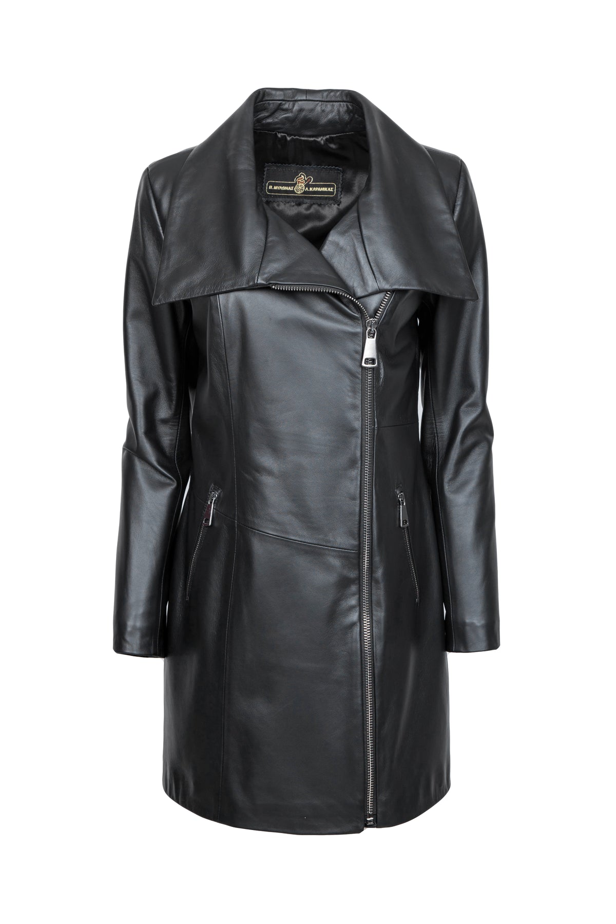 Black leather coat on a white background