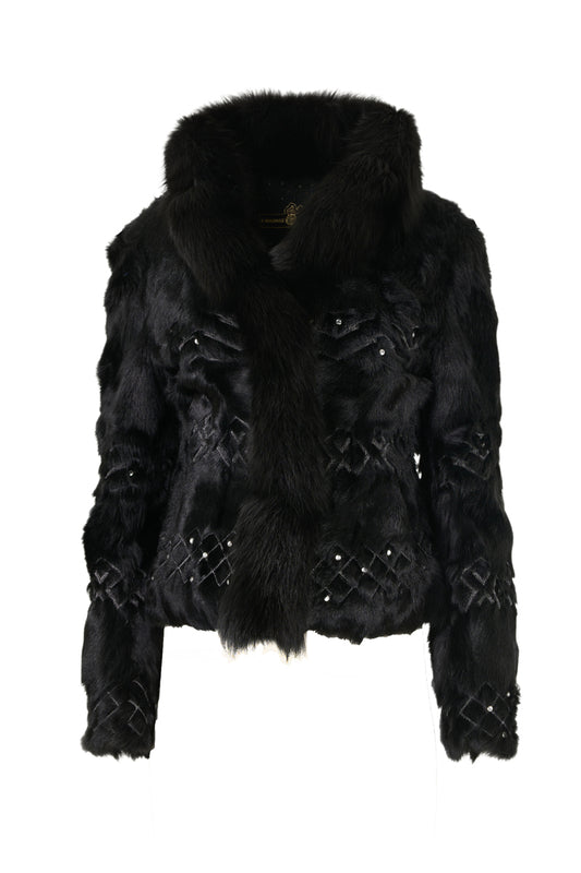 REGINA - Black Fur Lam Jacket Made in Italy