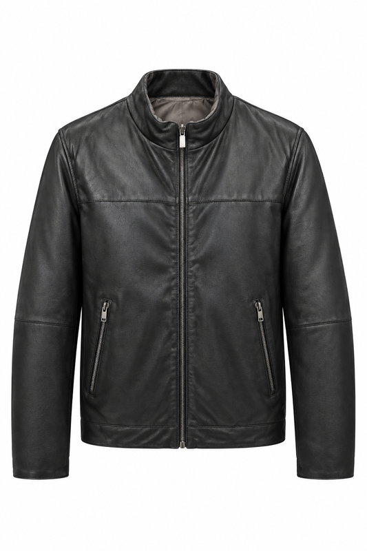 GIMOS- Men's BLack Reversible Leather Jacket