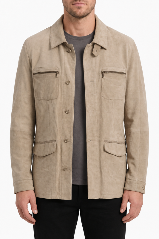 GIMOS - Mens's Light Taupe Suede Jacket
