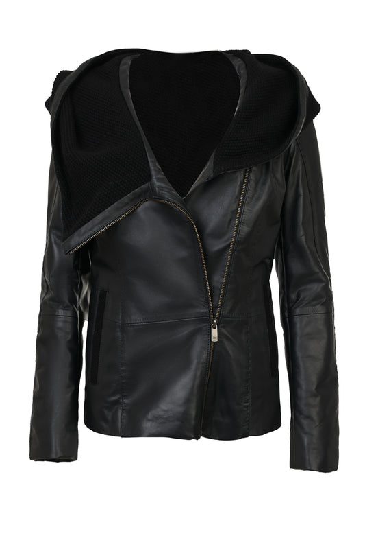 GUY LAROCHE - Women's Leather Jacket with hood.