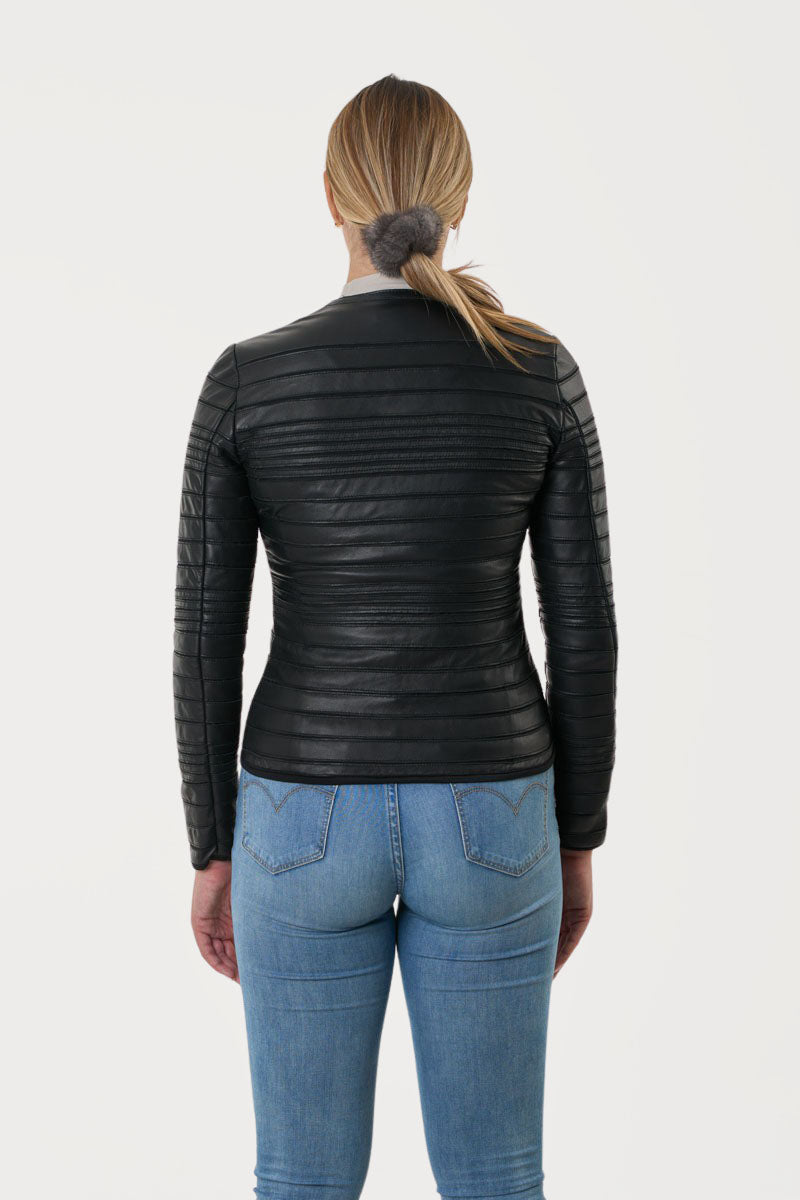 GUY LAROCHE – Γυναικείο Δερμάτινο Μπουφάν με Στρογγυλό γιακά