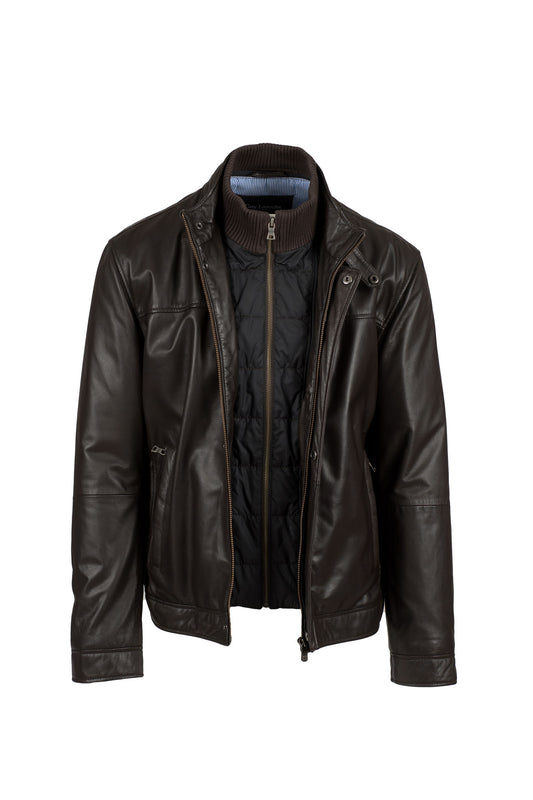 GUY LAROCHE - Men's Brown Leather Jacket