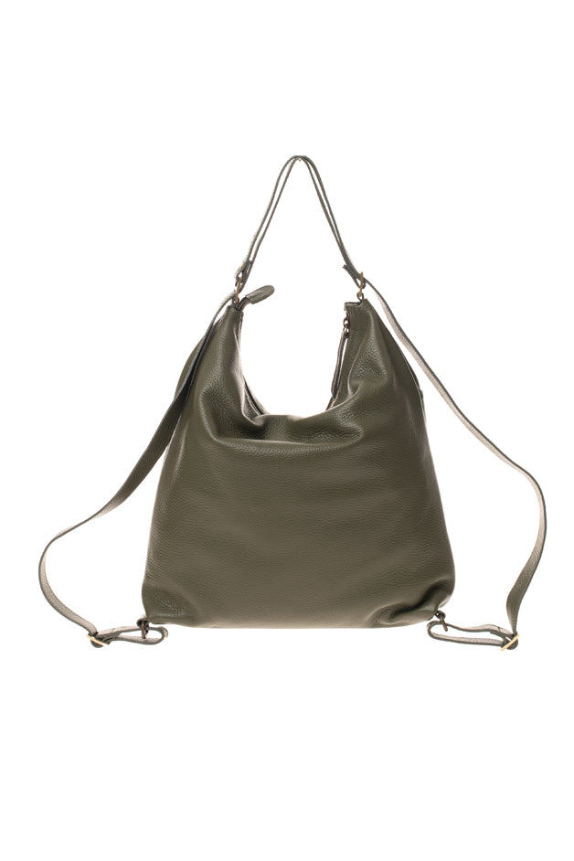 HELOR - Λαδί Δερμάτινη Backpack ή Ώμου Τσάντα