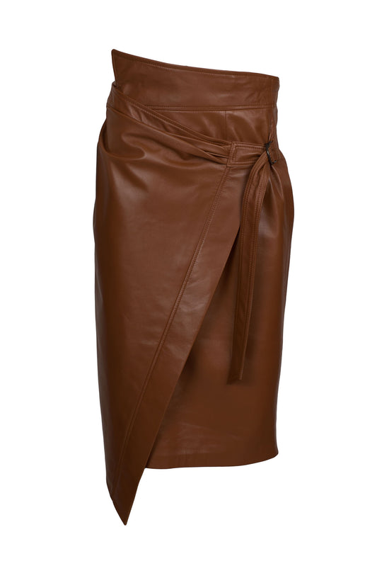Honey - Χειροποίητη Δερμάτινη Φούστα σε Καφέ Μελί Χρώμα.
