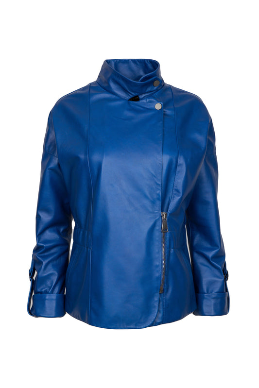 ALISON - Women's blue leather biker jacket.