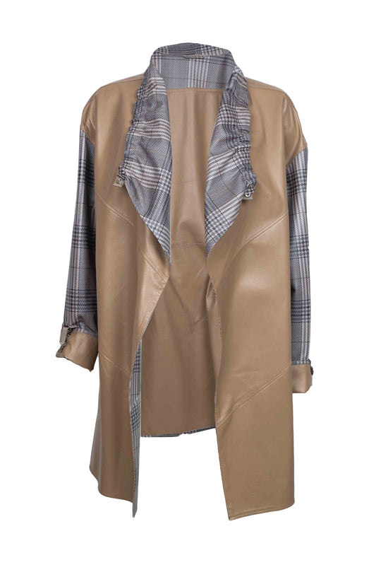 8648- Beige Leather Long Jacket with no lining