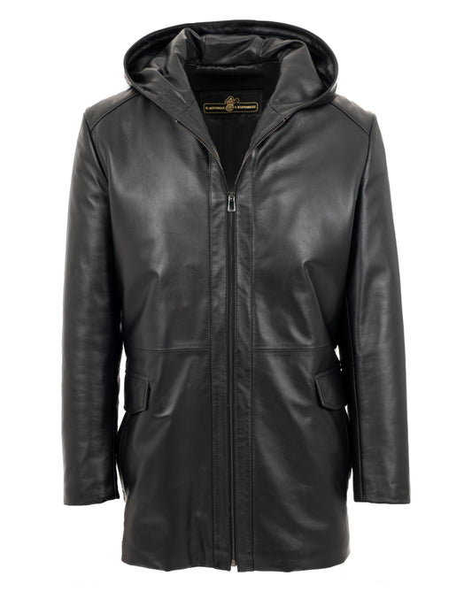 ISIDORE - Men's Long hooded Leather Jacket