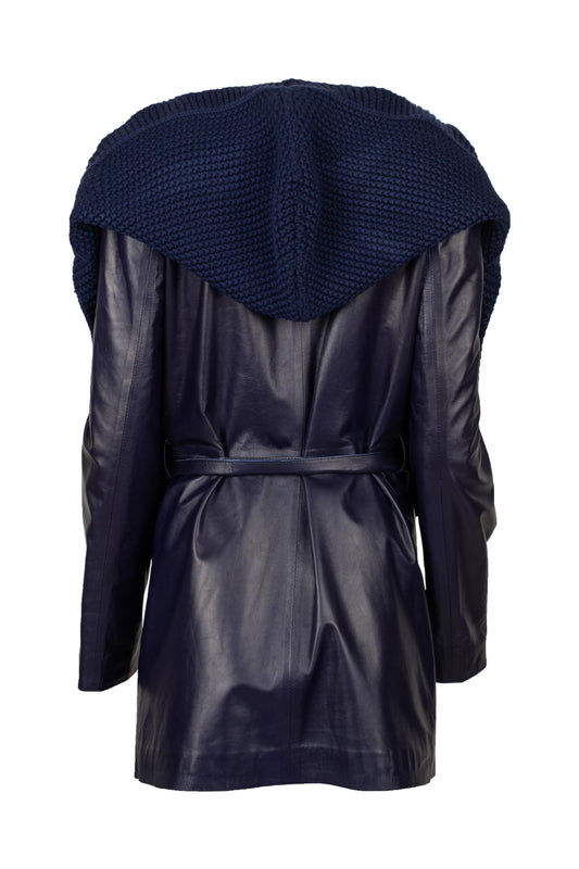 Women's Blue Leather and Knit Jacket
