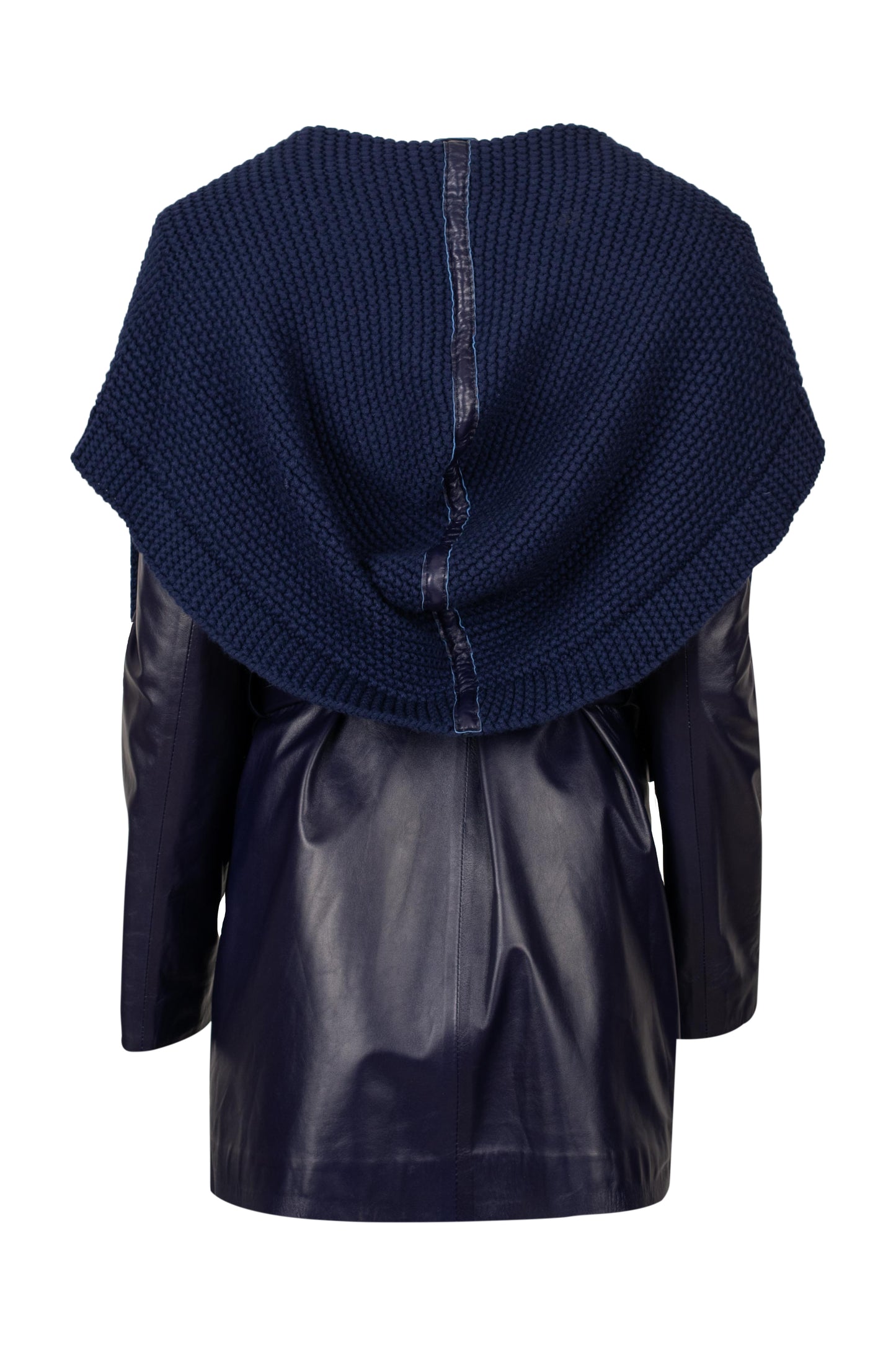 Γυναικεία Μπλε Δερμάτινη Ζακέτα με Πλεκτό