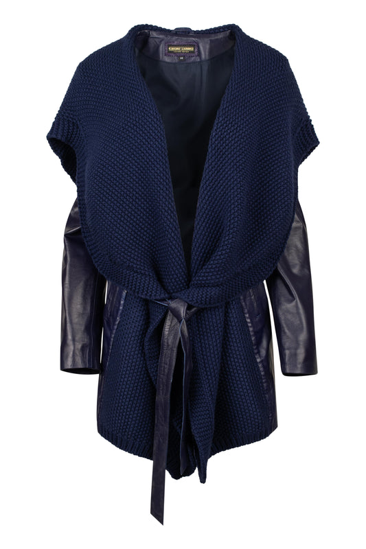 Women's Blue Leather and Knit Jacket
