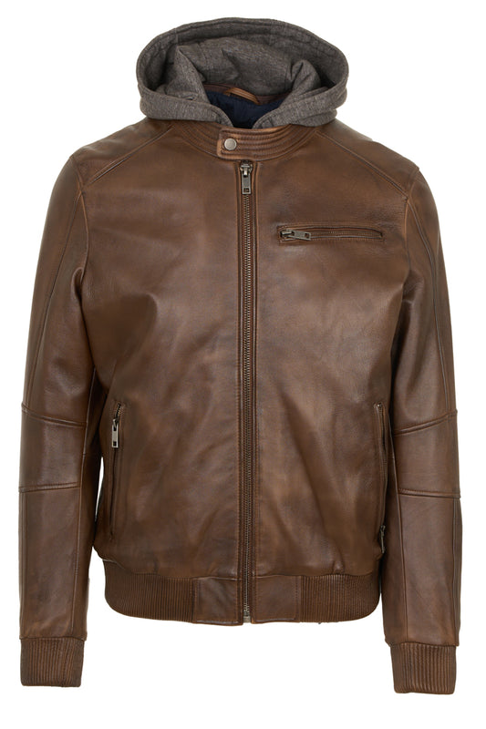 JEANLUKE - Men's Brown Bomber Jacket with removable hood