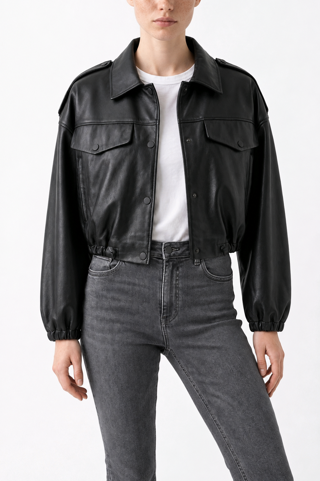 JULIE - Womens's Cropped Bomber Leather jacket