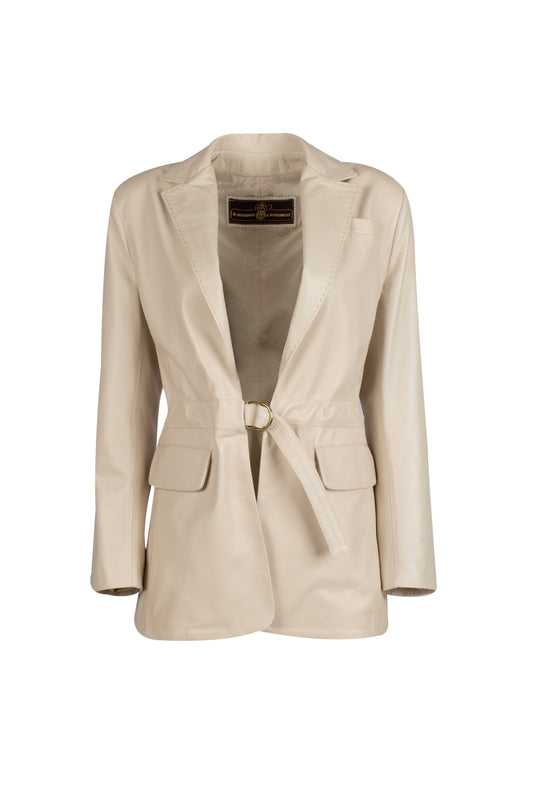 KARINA - Women's Beige Long Leather Blazer
