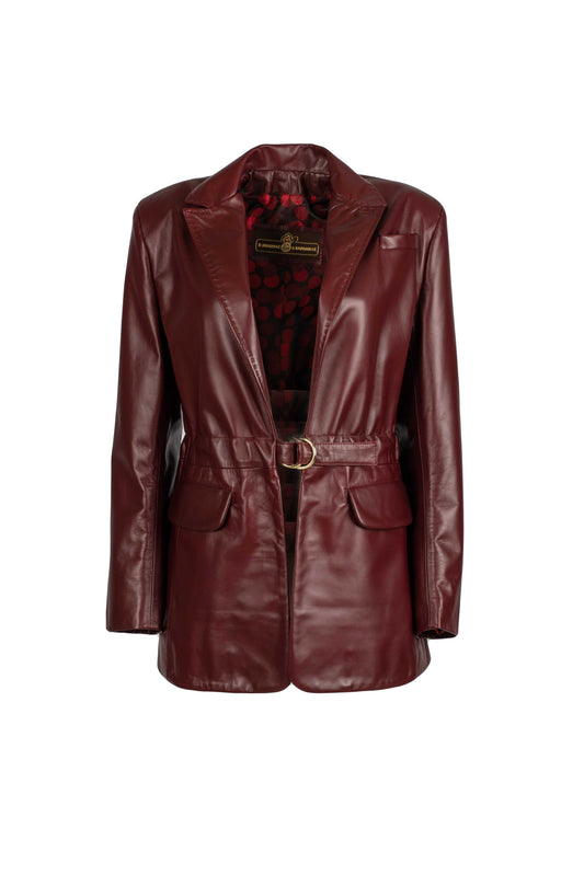 KARINA - Women's Burgundy Long Leather Blazer