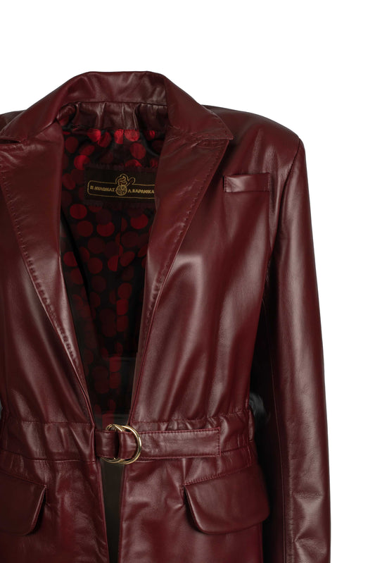 KARINA - Women's Burgundy Long Leather Blazer
