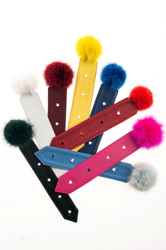 Χειροποίητοι Δερμάτινοι Σελιδοδείκτες, Δερμάτινοι Bookmarkers με Γνήσια Πομπομ Γούνα