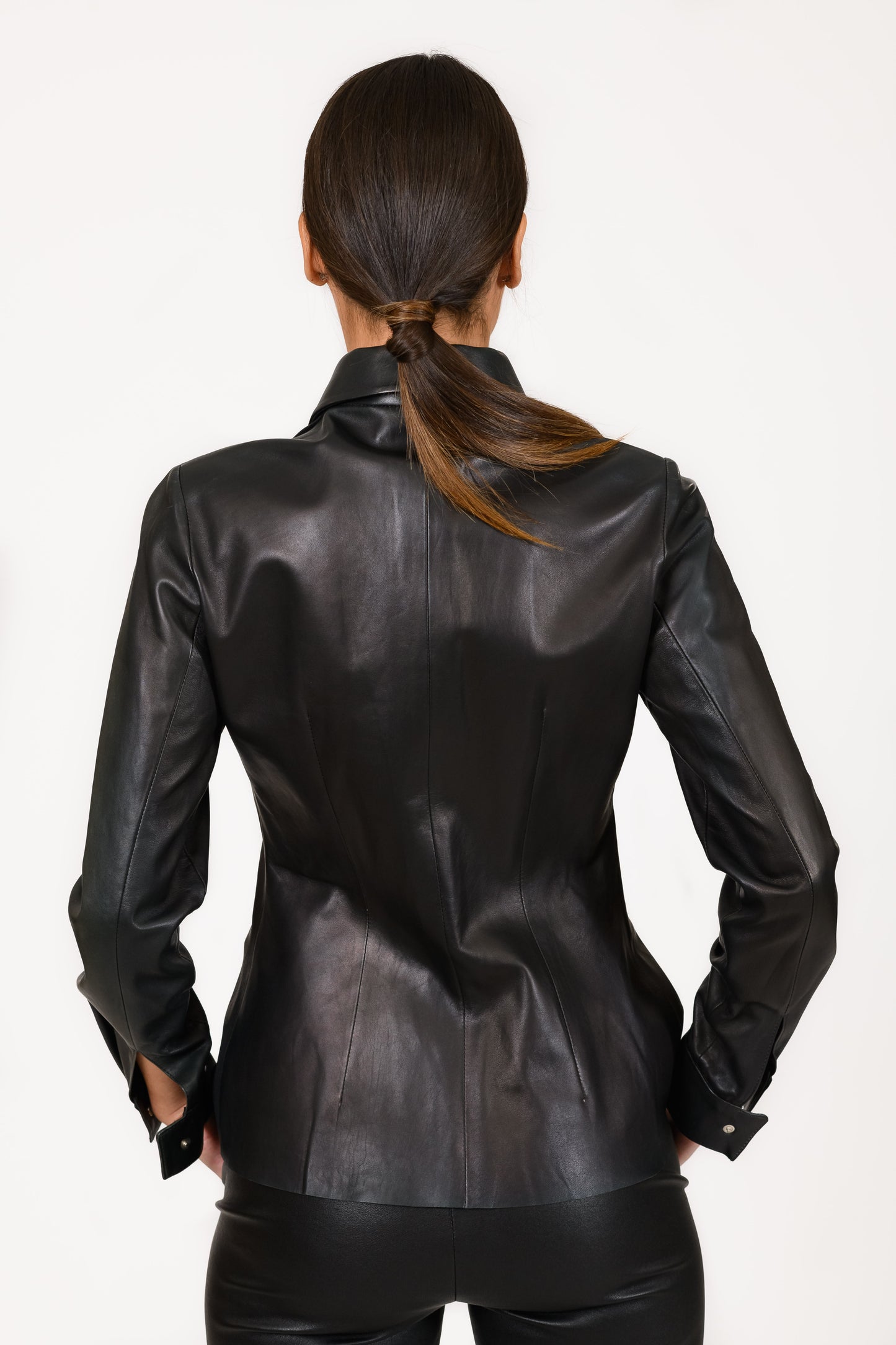 4108 - Γυναικείο Μαύρο Δερμάτινο Πουκάμισο