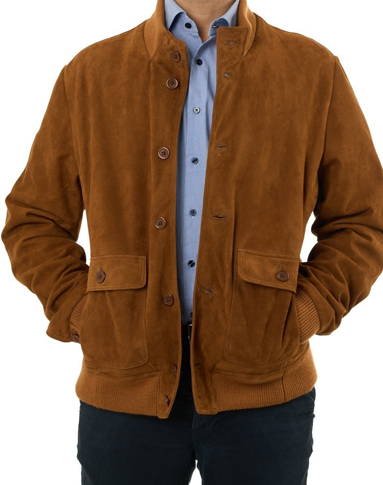 LEVI - Handmade Men's Camel Suede Bomber Jacket