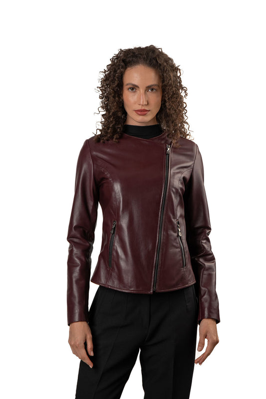 MATILDA- Handmade Women's Burgundy Leather Jacket