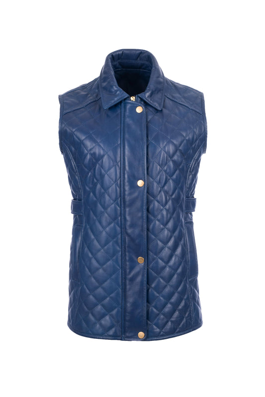 MEGAN - Women's Blue Quilted Leather Vest