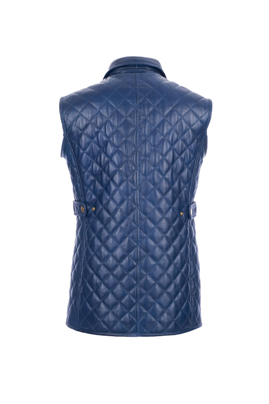 MEGAN - Women's Blue Quilted Leather Vest