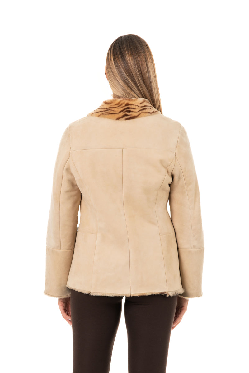 2197- Women's Beige Sheepskin Jacket