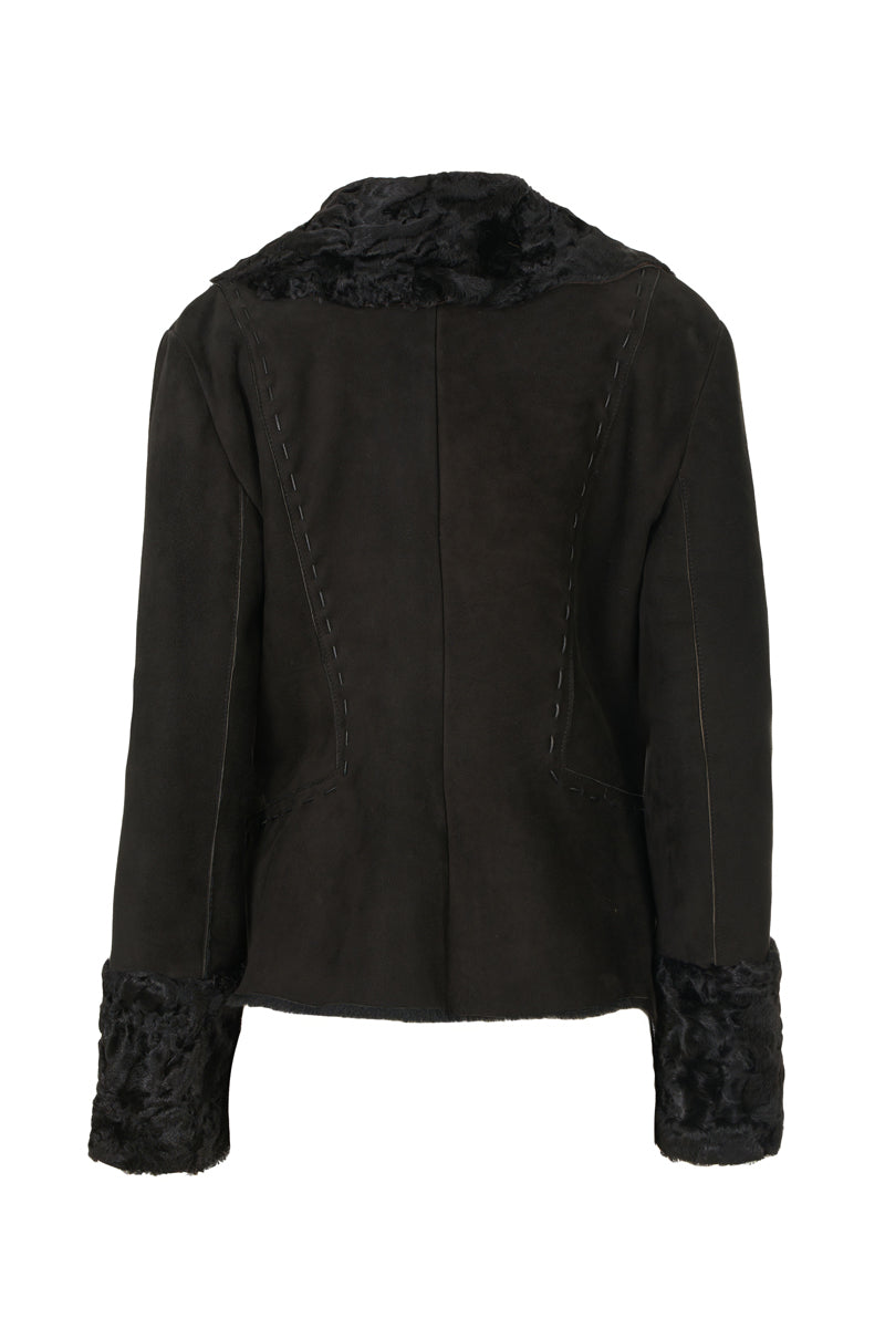 3080 -Women's Black Sheepskin Jacket with Astrakan Details