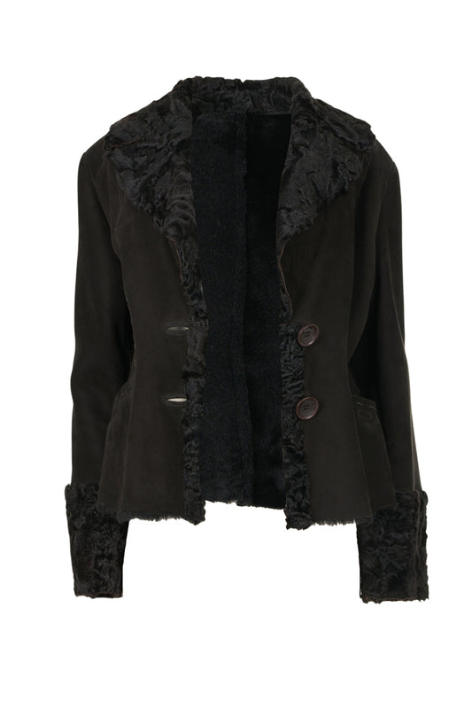 3080 -Women's Black Sheepskin Jacket with Astrakan Details