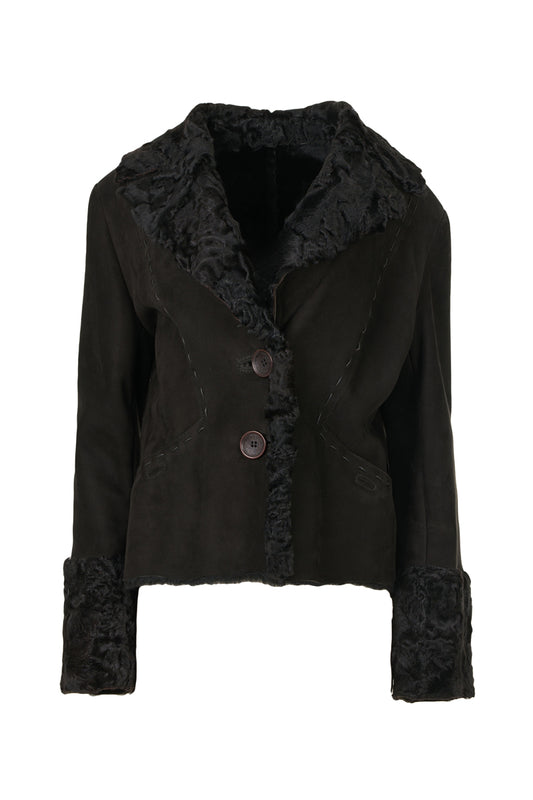 3080 -Women's Black Sheepskin Jacket with Astrakan Details