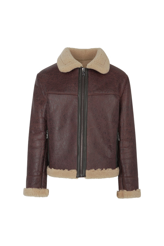 2403-Ανδρικό Καφέ Αντικέ Σιπ-σκιν Τζάκετ