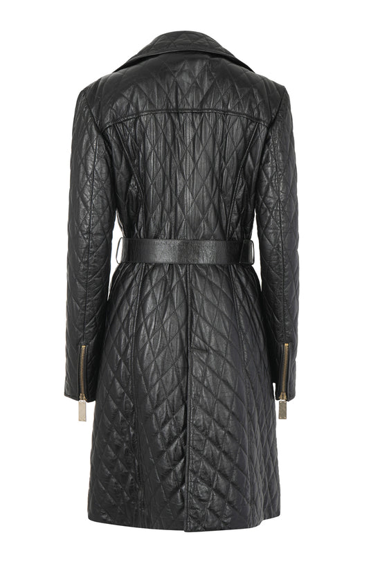 Made in Italy Black Quilted Leather Trench Coat
