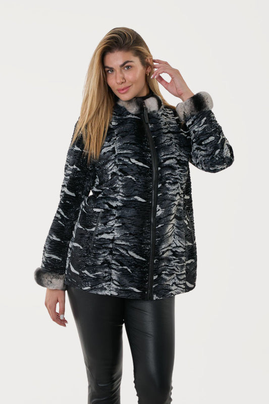 Women's Reversible Leather Jacket with Fur Collar