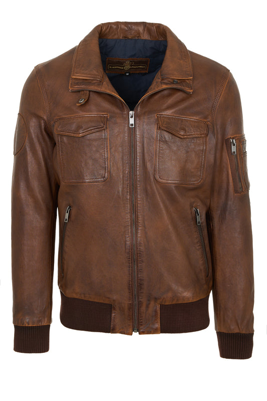 PHILIPE - Antique Brown Bomber Leather Jacket