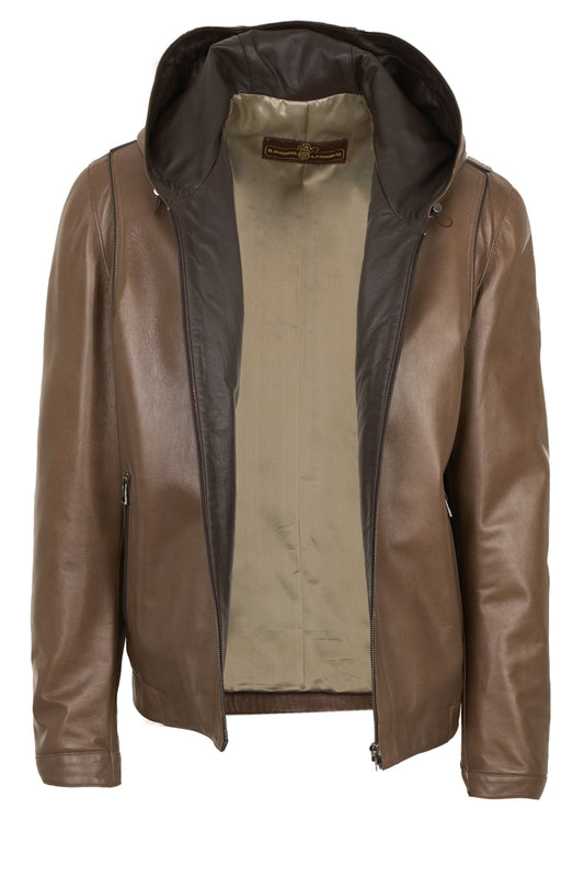 Luther-Grey Nappa Lamb Leather Hooded Jacket