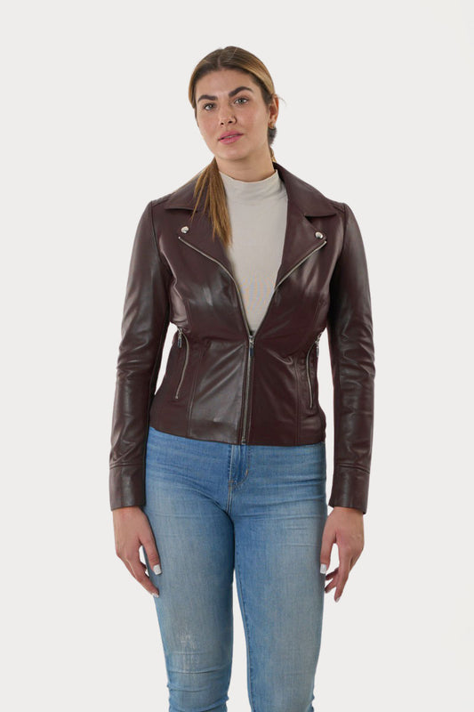 WOMANS HANDMADE BURGUNDY LEATHER JACKET