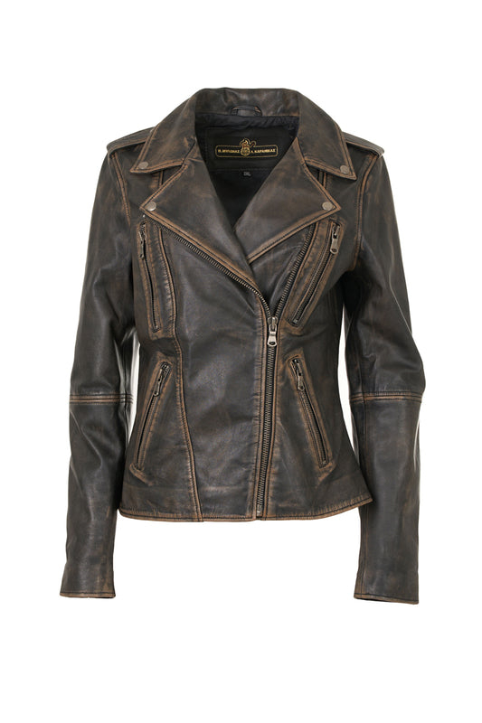 MARIA - Washed leather biker jacket.