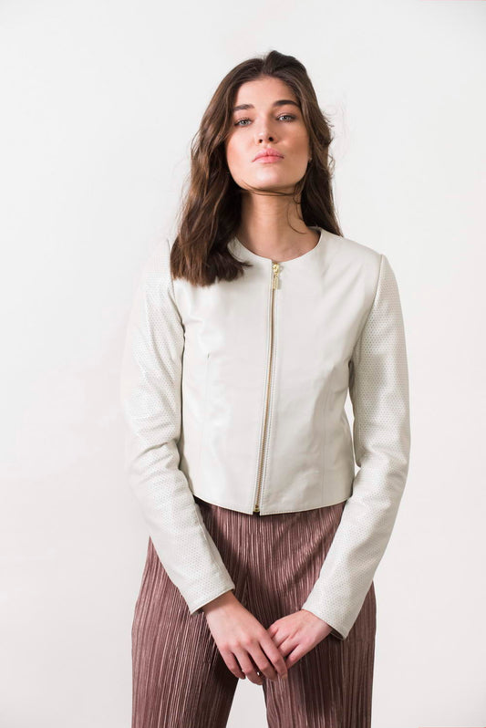 DONNA - Women's Beige Short Leather Jacket