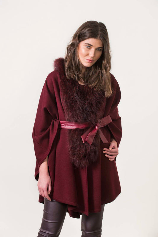 Μπορντο Πλεκτή Κάπα με Γούνα