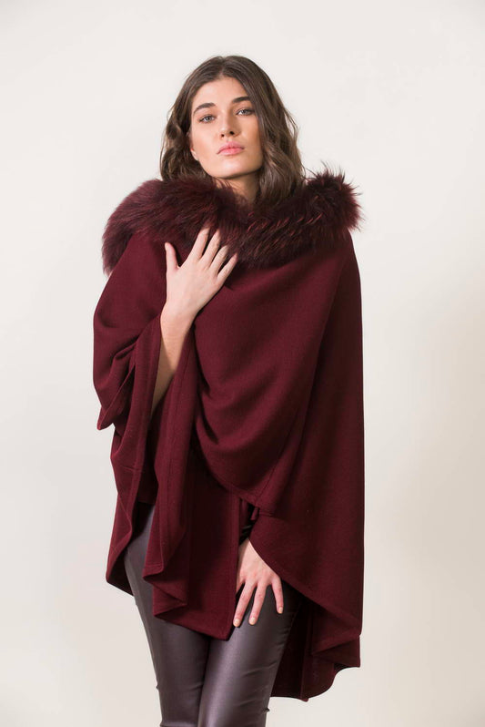 Μπορντο Πλεκτή Κάπα με Γούνα