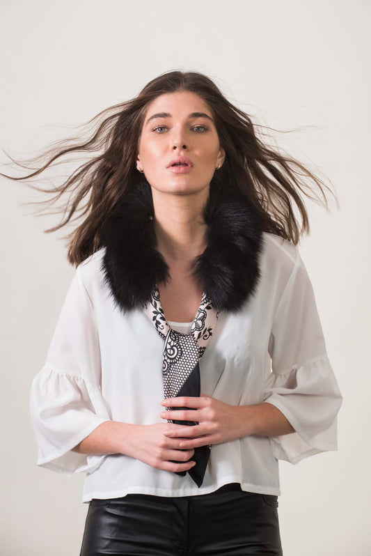 Fox collar with wrap. Detachable wrap. Black fur baby collar.