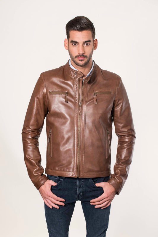 1524- Men's Camel Leather Jacket