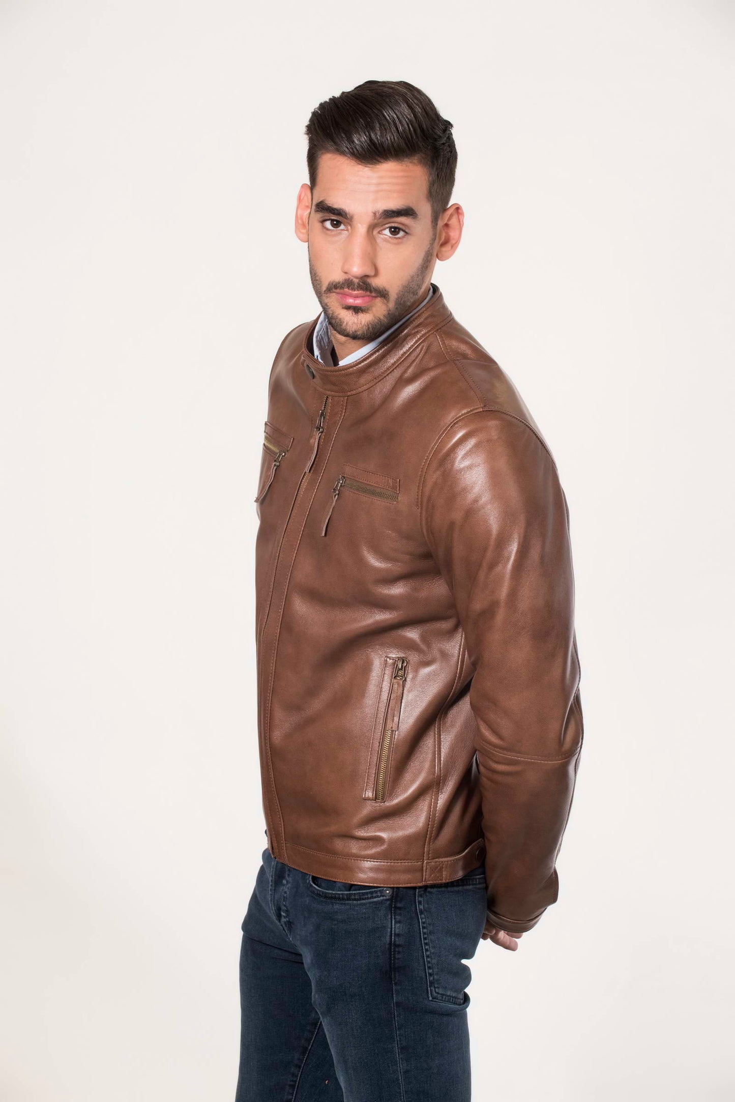 1524- Men's Camel Leather Jacket